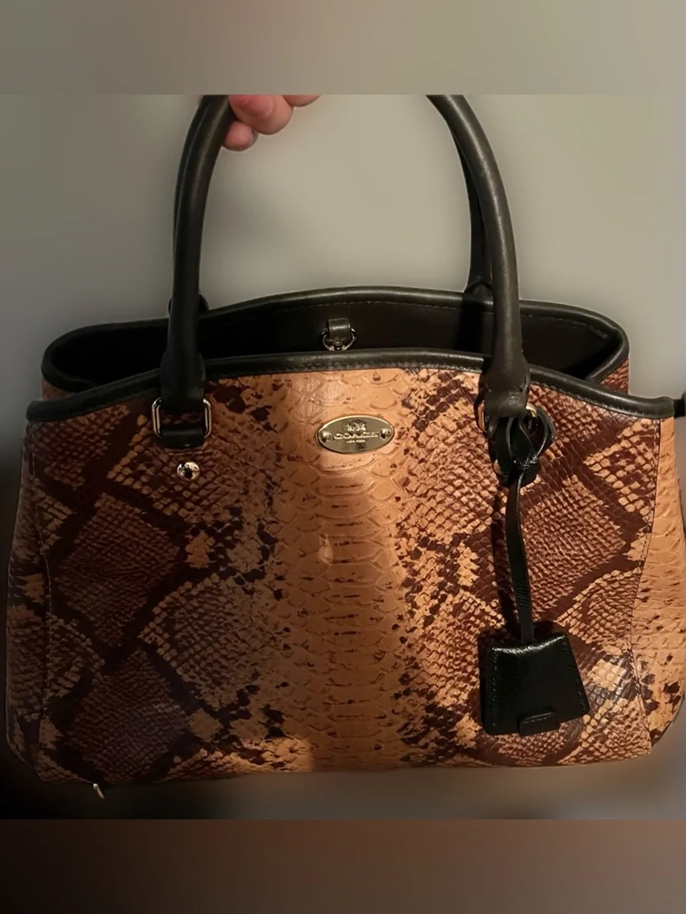 Coach Tan and Dark Brown Snake-Embossed Leather Satchel - Picture 10 of 10